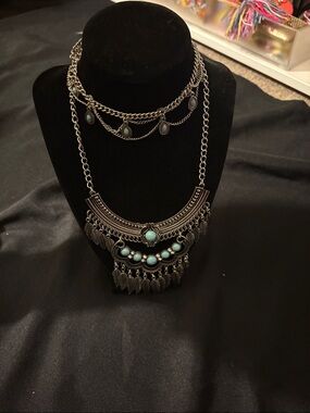 Bohemian Turquoise Statement Necklace & Bracelet Set